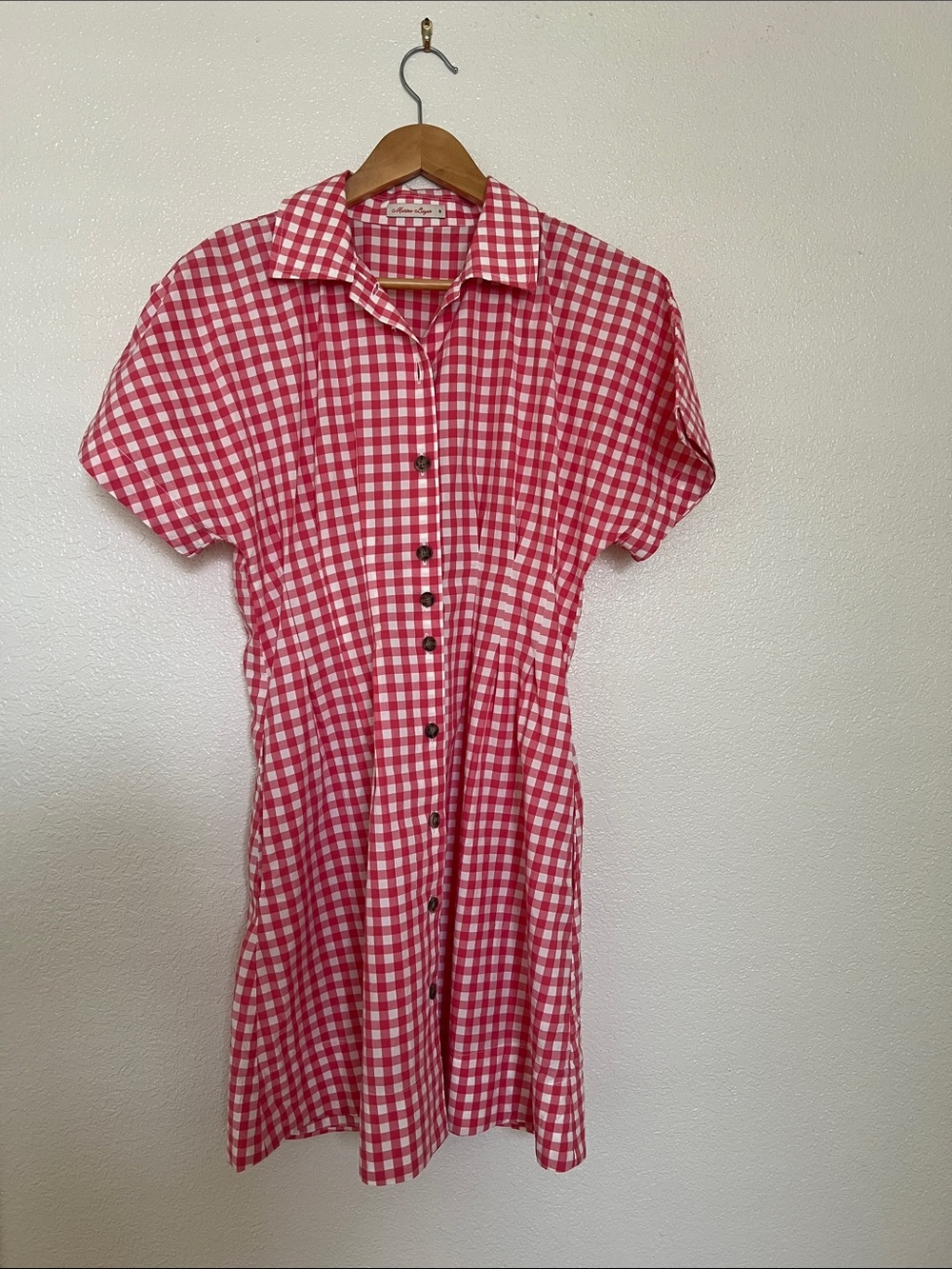 Marine Layer Arden Mini Shirt Dress Red and White Gingham Button-Front